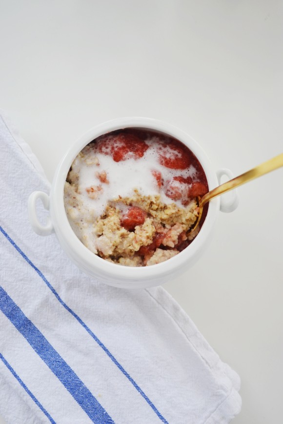 toasted oatmeal strawberry chia jam coconut whipped cream